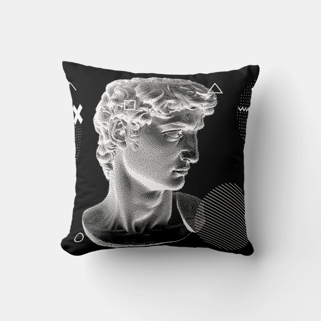 Coussin Bague 3D de la tête David de Michel-Ange en pixel  (Recto)