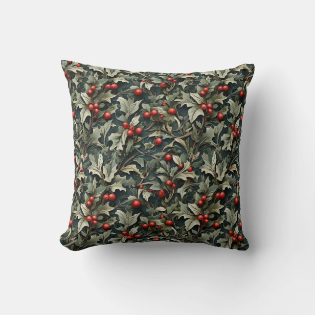 Coussin Baie de houx anglais vintage botanique (Recto)