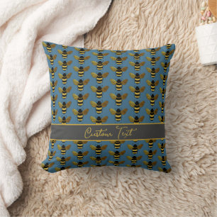 COUSSIN BAIE NOIRE BOMBLEBEE NOIR MOTIF RÉPÉTANT BLEU