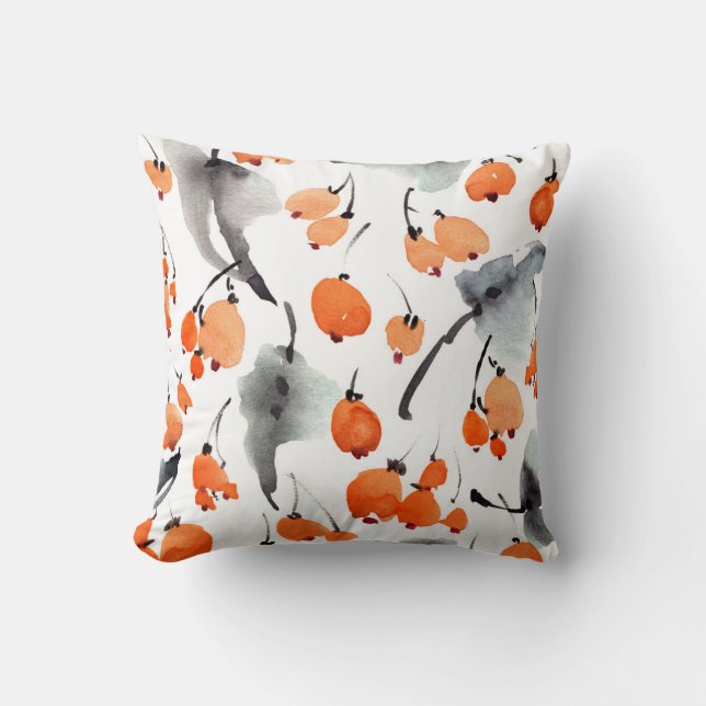 Coussin Baies, aquarelle feuille, illustration d'encre, co (Recto)