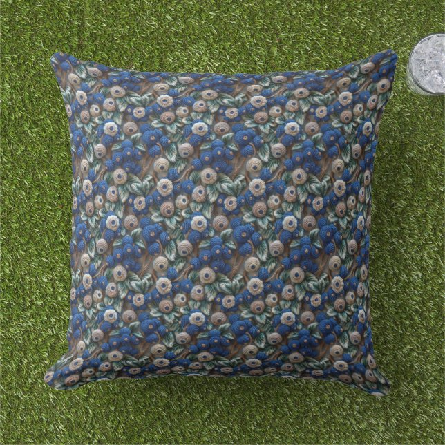 Coussin Baies au Crochet Bleu  (Herbe)