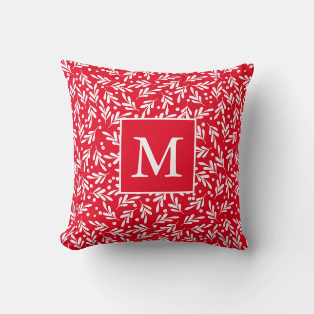 Coussin Baies blanches et rouges | Monogramme de vacances (Recto)