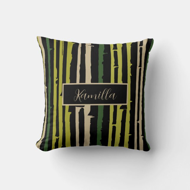Coussin Baies de bambou vert sur noir (Recto)