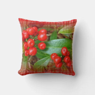 Coussin Baies de Chèvrefeuille sur Tissu de Coton - Rouge 
