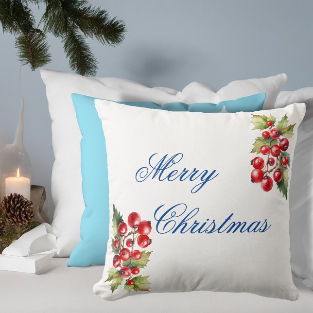 Coussin Baies de houx blanches de Noël Joyeux Noël (Créateur téléchargé)
