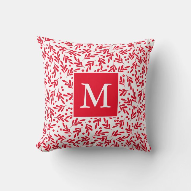 Coussin Baies de houx rouges et blanches | Monogramme de v (Recto)