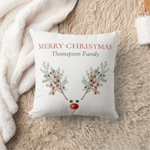 Coussin Baies de pin à nez rouge de Noël personnalisées
