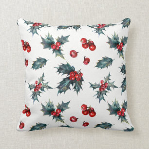 Coussin Baies d'hiver élégantes de houx de vacances Baies