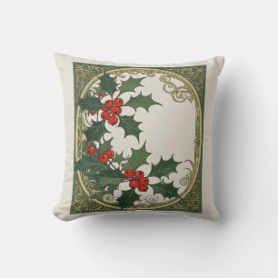 Coussin Baies-Rouges Feuilles-De-Houx Noël-Fête