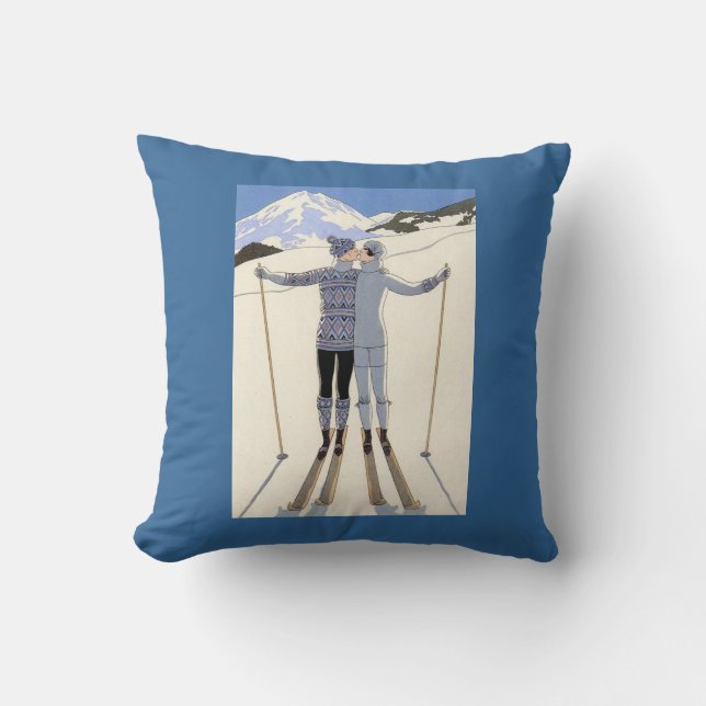 Coussin Baiser de skieurs - poster vintage de Nouveau (Recto)