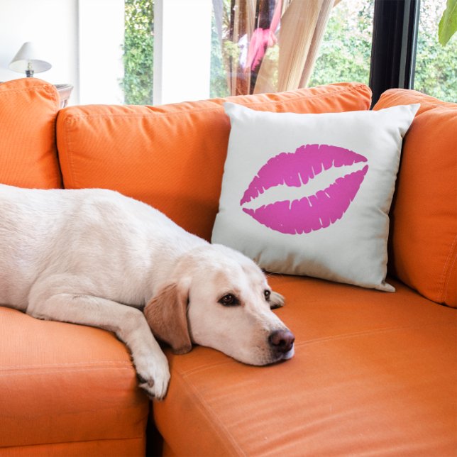 Coussin Baiser en bâton de lèvre rose chaud (Hot Pink Lips Throw Pillow)