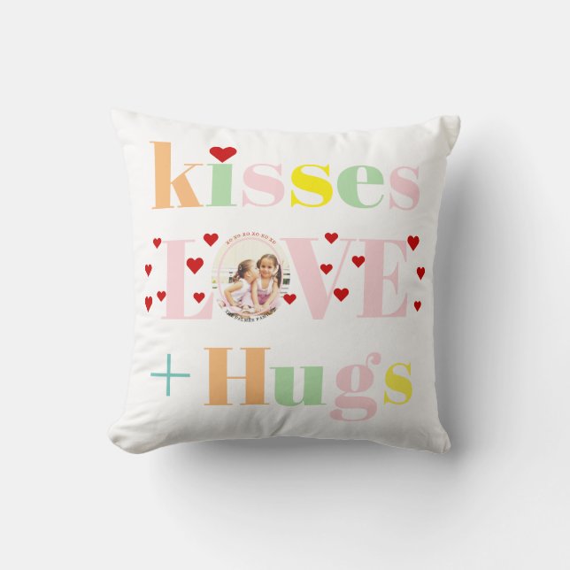Coussin Baisers, amour, câlins typographie photo Saint Val (Recto)
