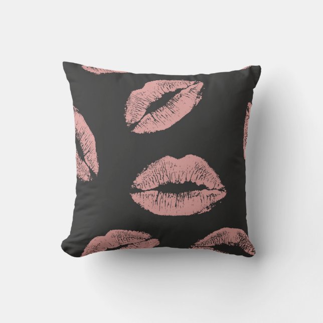 Coussin Baisers aux lèvres roses, motif de la Saint Valent (Recto)