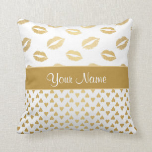Coussin Baisers blancs et or et Coeurs d'amour