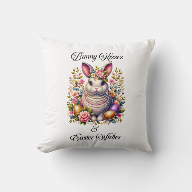 Coussin Baisers de lapin et souhaits de Pâques Jeter l'ore (Recto)
