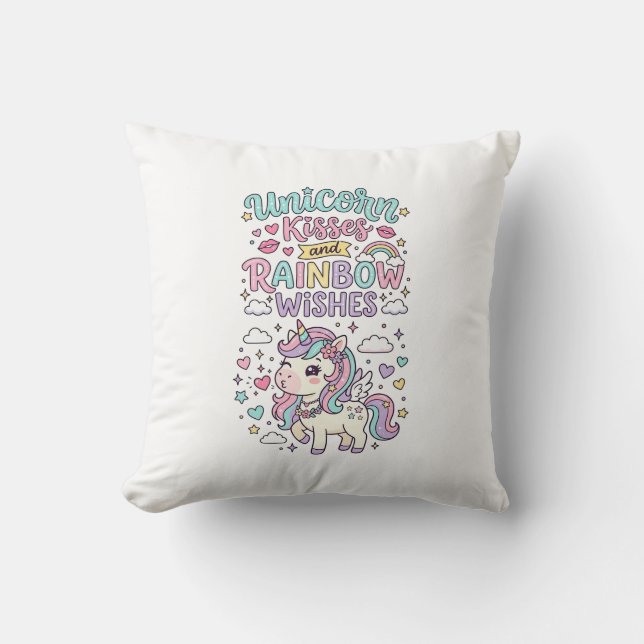Coussin Baisers de licorne et souhaits d'arc-en-ciel Raisi (Recto)