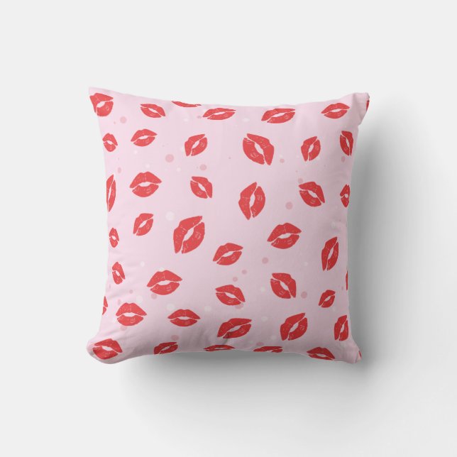 Coussin Baisers de rouge à lèvres rouge sur motif de fond  (Recto)
