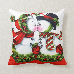Coussin Baisers des couples de bonhomme de neige