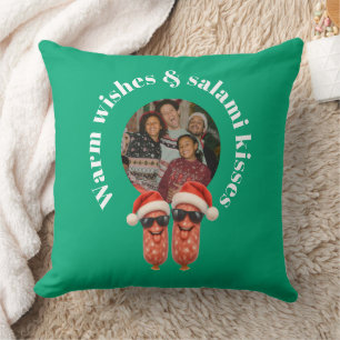 Coussin Baisers drôles de salami photo de famille Noël