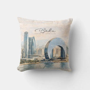Coussin Baku Azerbaïdjan Capitale Aquarelle Cadeau de Voya
