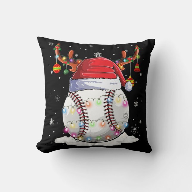 Coussin Bal de baseball Santa Hat Reindeer lumières de Noë (Recto)