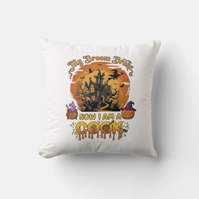 Coussin Balai Brisé Cuisine Maison Hantée Chaudron d'Hallo (Recto)