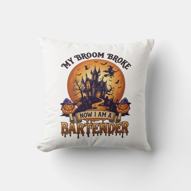 Coussin Balai Cassa Barman Halloween Maison Hantée Sorcièr (Recto)
