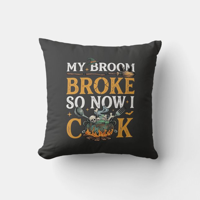 Coussin Balai Casse Chaudron Halloween Crânes Chat Noir_1 (Recto)