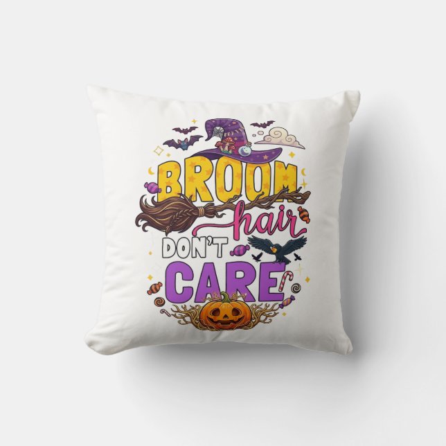 Coussin Balai Cheveux N'importe Halloween Sorcière Chapeau (Recto)
