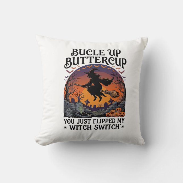 Coussin Balai de Halloween Commutateur Sorcière Boutonnièr (Recto)