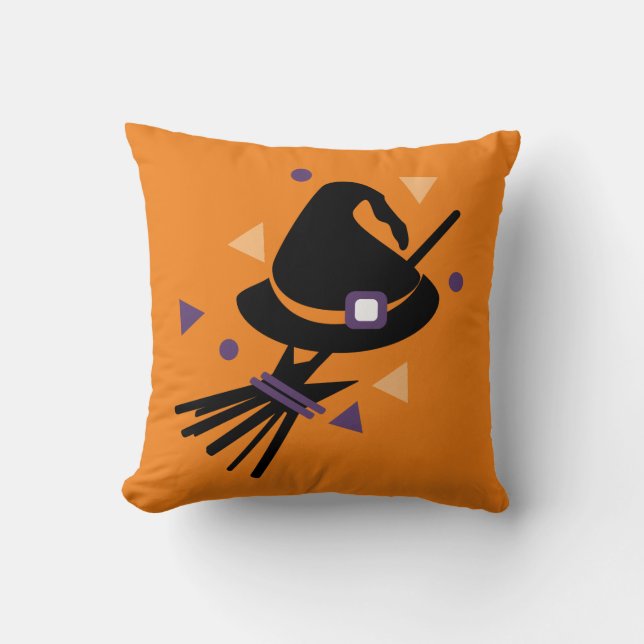 Coussin Balai de sorcière de Halloween mignon en confettis (Recto)