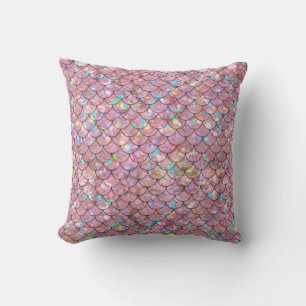 Coussin Balances de poissons de sirène rose Holographique