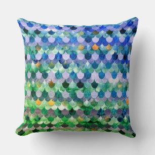 Coussin Balances de poissons de sirènes bleues vertes