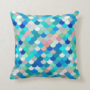 Coussin Balances de sirènes, Aqua, Shell Pink et Cobalt
