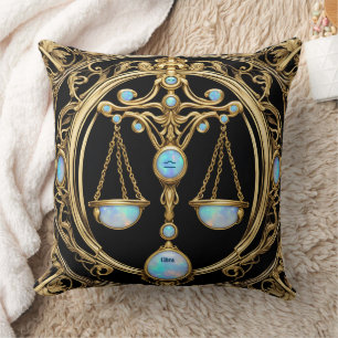 Coussin Balances Libra, Opal et Gold Zodiac personnalisé