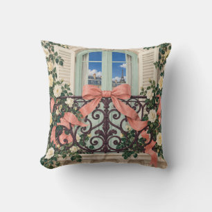 Coussin Balcon de Paris Ruban Corail Nœud