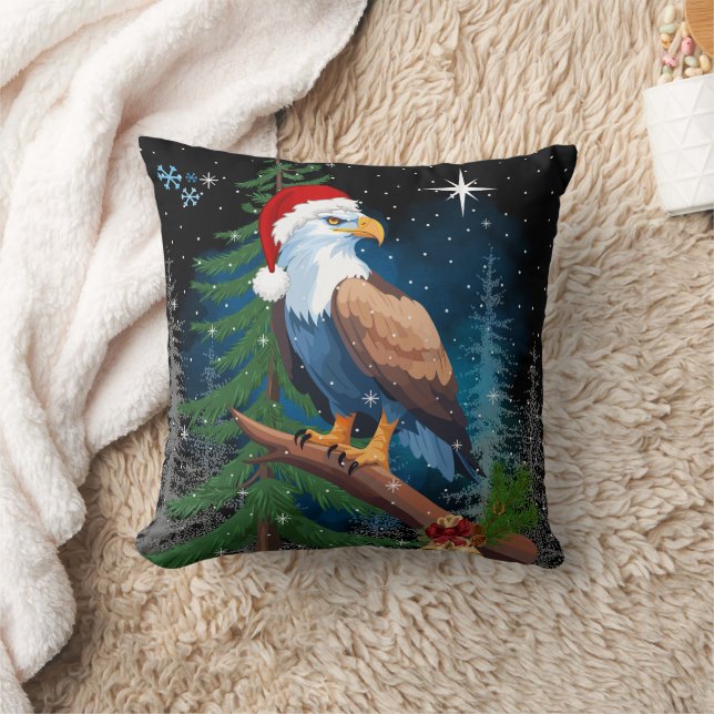 Coussin Bald Eagle portant le chapeau de Noël (Couverture)