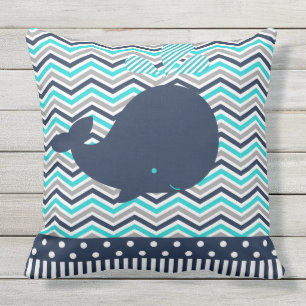 Coussin Baleine bleue nautique Chevron d'océan de plage