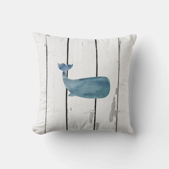 Coussin Baleine bleue Shiplap Rustique Décor Plage Lumbar  (Recto)