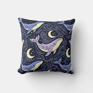 Coussin Baleine céleste avec lune et étoiles mystiques