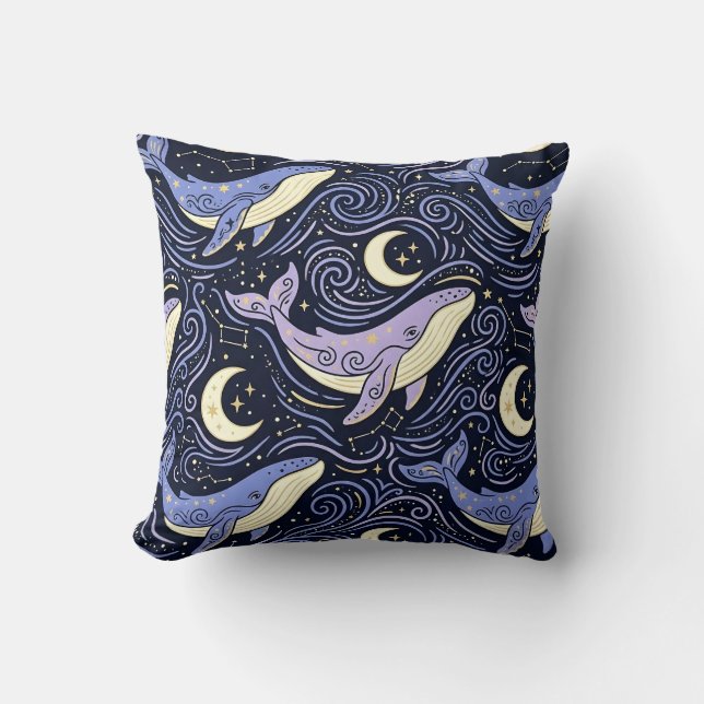 Coussin Baleine céleste avec lune et étoiles mystiques (Recto)