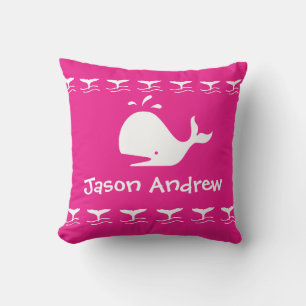 Coussin Baleine de dessin blanc Bébé personnalisé rose vif
