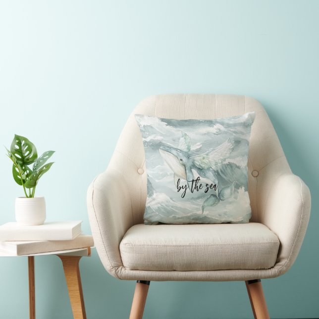 Coussin Baleine de l'océan bleu au bord de la mer (Chaise)