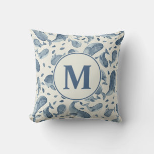Coussin Baleine de Paisley Bleu Aquarelle Monogramme