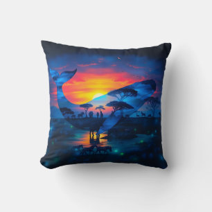 Coussin Baleine et faune africaine Coucher de soleil Doubl