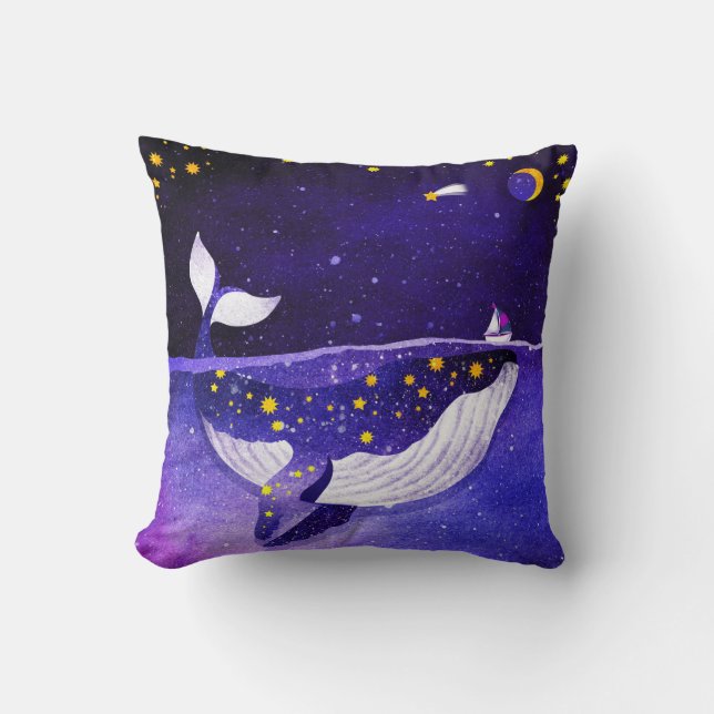 Coussin Baleine magique : Nuit Océanique Noire (Recto)