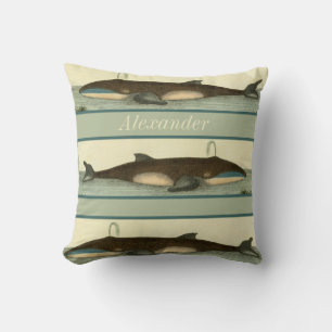 Coussin Baleine marine Aquarelle vintage gris Tan bleu