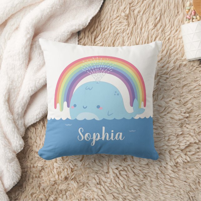 Coussin Baleine mignonne et arc-en-ciel, décoration de cha (Couverture)