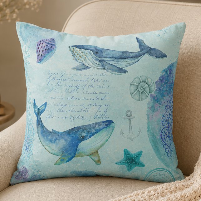 Coussin Baleine nautique (Whale Throw Pillow)