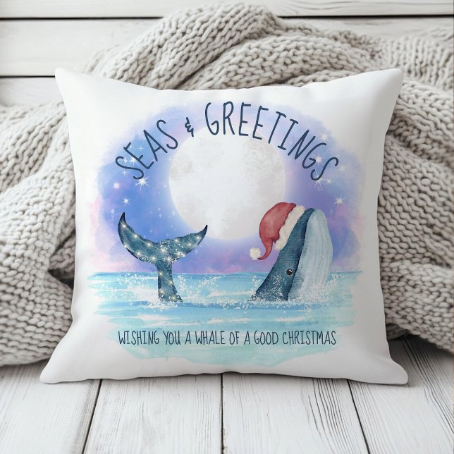 Coussin Baleine Père Noël Mer Nautique Aquarelle Noël (Créateur téléchargé)